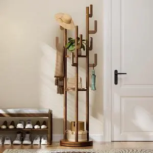 Yoobure Rotary Coat Rack Freestanding - Solid Wood Coat Tree with 9 hooks & 3 Storage Shelves for Purse, Bag, Jacket, Hat, Corner Hanger Stand Racks for Hall, Entryway, Office, Modern Clothes Holder Yoobure Rotary Coat Rack Freestanding - Solid Wood Coat Tree with 9 hooks & 3 Storage Shelves for Purse, Bag, Jacket, Hat, Corner Hanger Stand Racks for Hall, Entryway, Office, Modern Clothes Holder