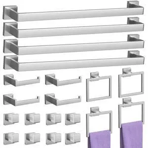 20-Piece Brushed Nickel Bathroom Accessories Set 23.6" Towel Bar, Towel Ring, Toilet Paper Holder & Hooks, Wall Mounted Bathroom Hardware, Rust & Corrosion-Resistant, Ideal for Modern Bathrooms 20-Piece Brushed Nickel Bathroom Accessories Set 23.6" Towel Bar, Towel Ring, Toilet Paper Holder & Hooks, Wall Mounted Bathroom Hardware, Rust & Corrosion-Resistant, Ideal for Modern Bathrooms