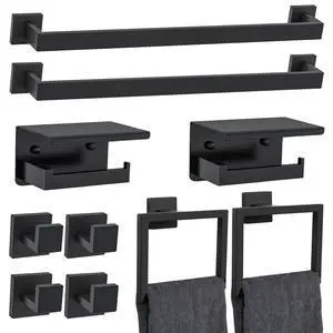 10 Pieces Black Towel Bar Set Bathroom Hardware Accessories Set Upgraded Toilet Paper Holder with Shelf Towel Holder Set for Bathroom Stainless Steel Wall Mounted 23.6in 10 Pieces Black Towel Bar Set Bathroom Hardware Accessories Set Upgraded Toilet Paper Holder with Shelf Towel Holder Set for Bathroom Stainless Steel Wall Mounted 23.6in