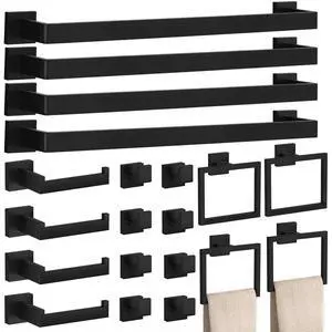 20-Piece Matte Black Bathroom Accessories Set 23.6" Towel Bar, Towel Ring, Toilet Paper Holder & Hooks, Wall Mounted Bathroom Hardware, Rust & Corrosion-Resistant, Ideal for Modern Bathrooms 20-Piece Matte Black Bathroom Accessories Set 23.6" Towel Bar, Towel Ring, Toilet Paper Holder & Hooks, Wall Mounted Bathroom Hardware, Rust & Corrosion-Resistant, Ideal for Modern Bathrooms