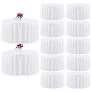 CKIKU 12 Packs 120 Inch White Round Tablecloth in Diameter, Washable Polyester Fabric Tablecloths, Wrinkle Resistant Table Cloth for Wedding Party Banquet Dining CKIKU 12 Packs 120 Inch White Round Tablecloth in Diameter, Washable Polyester Fabric Tablecloths, Wrinkle Resistant Table Cloth for Wedding Party Banquet Dining