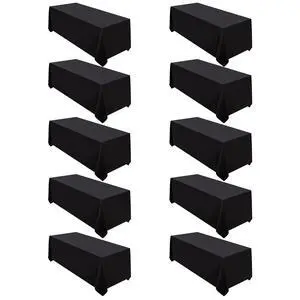 Surmente 10 Pack Black Tablecloth 90 x 132-inch Rectangular Polyester Table Cloth for Weddings, Banquets, or Restaurants Surmente 10 Pack Black Tablecloth 90 x 132-inch Rectangular Polyester Table Cloth for Weddings, Banquets, or Restaurants