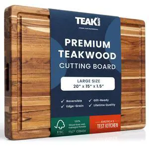 Teakhaus Carving Board with Juice Groove - Large (L) Teak Wood Cutting Board 20L x 15W x 1.5 Thick - Sustainably Harvested & FSC Certified - Knife Friendly with Beeswax Oil Finish Teakhaus Carving Board with Juice Groove - Large (L) Teak Wood Cutting Board 20L x 15W x 1.5 Thick - Sustainably Harvested & FSC Certified - Knife Friendly with Beeswax Oil Finish