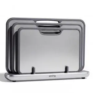 SMIRLY Titanium Cutting Board for Kitchen, Double Sided Chopping Board Set with Holder, Pure Titanium, 3 Pack (Silver) SMIRLY Titanium Cutting Board for Kitchen, Double Sided Chopping Board Set with Holder, Pure Titanium, 3 Pack (Silver)