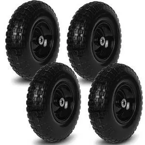 Taifa 4 PCS 13 Inch Rubber Solid Flat Free Replacement Tires and Wheels 4.00-6 with 5/8'' Axle Bore Hole, Air Less Wheel for Wheelbarrow/Wagon/Hand Truck/Trolley/Garden Scooter etc. Taifa 4 PCS 13 Inch Rubber Solid Flat Free Replacement Tires and Wheels 4.00-6 with 5/8'' Axle Bore Hole, Air Less Wheel for Wheelbarrow/Wagon/Hand Truck/Trolley/Garden Scooter etc.