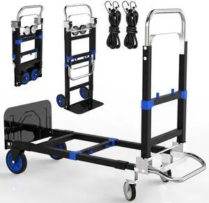 Black Convertible Hand Truck Dolly Cart with 4 Wheels Heavy Duty,500 Lbs Capacity, 2 Straps for Moving Furniture/Appliance/Carton/Warehouse/Office/no Need to Install, Follow Video to Fold Black Convertible Hand Truck Dolly Cart with 4 Wheels Heavy Duty,500 Lbs Capacity, 2 Straps for Moving Furniture/Appliance/Carton/Warehouse/Office/no Need to Install, Follow Video to Fold