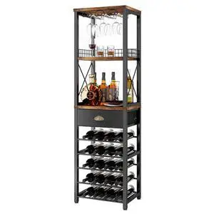 Wine Rack Freestanding Floor, Bar Cabinet for Liquor and Glasses, 4-Tier bar Cabinet with Tabletop, Glass Holder, Storage Drawer and Wine Storage for Living Room (Patent No.D29872845) Wine Rack Freestanding Floor, Bar Cabinet for Liquor and Glasses, 4-Tier bar Cabinet with Tabletop, Glass Holder, Storage Drawer and Wine Storage for Living Room (Patent No.D29872845)