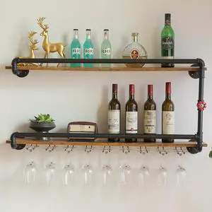 41 Inch Wine Rack Wall Mounted 2 Tier, Hanging Floating Bar Liquor Shelves with Glass Holder Storage Under, Industrial Rustic Pipe Farmhouse Kitchen Decor Black 41 Inch Wine Rack Wall Mounted 2 Tier, Hanging Floating Bar Liquor Shelves with Glass Holder Storage Under, Industrial Rustic Pipe Farmhouse Kitchen Decor Black