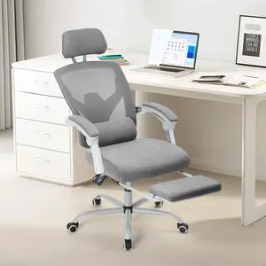 Office Computer Desk Chair with Footrest,Ergonomic High-Back Mesh Rolling Work Swivel Chairs with Wheels,Comfortable Lumbar Support,Comfy Arms for Home,Bedroom,Study,Student,Light Grey Office Computer Desk Chair with Footrest,Ergonomic High-Back Mesh Rolling Work Swivel Chairs with Wheels,Comfortable Lumbar Support,Comfy Arms for Home,Bedroom,Study,Student,Light Grey