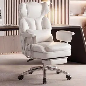 Home Office Desk Executive Chair - Ergonomic Big Tall High Back with Footrest & Lumbar Support, Reclining Height Adjustable, Comfy PU Leather Computer Gaming with Swivel Wheels, White Home Office Desk Executive Chair - Ergonomic Big Tall High Back with Footrest & Lumbar Support, Reclining Height Adjustable, Comfy PU Leather Computer Gaming with Swivel Wheels, White