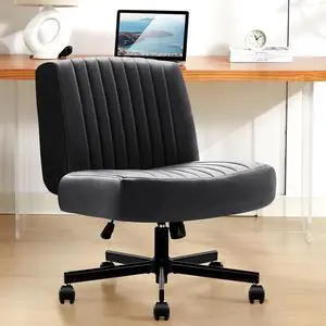 Criss Cross Chair with Wheels,Thick Padded Leather Cross Legged Office Desk Chair with Pocket Spring Cushion,Dual-Purpose Base,Wide Adjustable Computer Home Office Vanity Chair,Black Criss Cross Chair with Wheels,Thick Padded Leather Cross Legged Office Desk Chair with Pocket Spring Cushion,Dual-Purpose Base,Wide Adjustable Computer Home Office Vanity Chair,Black