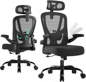 Office Chair Ergonomic Desk Chair - Mesh High Back Office Chair with Headrests Wheels Lumbar Support Home Desk Office Chairs Flip up Armrest Executive Rolling Swivel Task Computer Chair Black Office Chair Ergonomic Desk Chair - Mesh High Back Office Chair with Headrests Wheels Lumbar Support Home Desk Office Chairs Flip up Armrest Executive Rolling Swivel Task Computer Chair Black