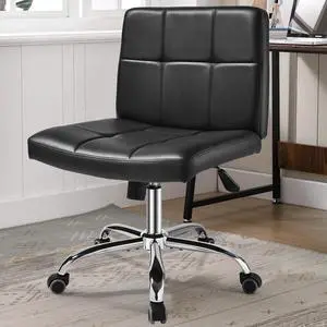 Black Office Chair with Wheels - 360° Swivel Armless Back SupportComfortable Pu Adjustable Rolling Desk Chairs for OfficeHomeVanityBedroomBig Space (Widened Black) Black Office Chair with Wheels - 360° Swivel Armless Back SupportComfortable Pu Adjustable Rolling Desk Chairs for OfficeHomeVanityBedroomBig Space (Widened Black)