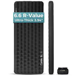 ThermAir Pro Insulated Sleeping Pad for Backpacking, 6.6 R-Value 4 Thick Ultralight Quiet Camping Air Mattress with Pump Sack, Wide Long 77x25, 4-Season Sleeping Mat for Hiking Travel, Black ThermAir Pro Insulated Sleeping Pad for Backpacking, 6.6 R-Value 4 Thick Ultralight Quiet Camping Air Mattress with Pump Sack, Wide Long 77x25, 4-Season Sleeping Mat for Hiking Travel, Black