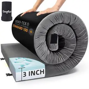 3 Inch CertiPUR-US Memory Foam Camping Mattress, Waterproof Roll up Sleeping Pad for Adults, Comfortable Thick Floor Sleeping Mats for Car Truck Tent with Removable Travel Bag, Single 3 Inch CertiPUR-US Memory Foam Camping Mattress, Waterproof Roll up Sleeping Pad for Adults, Comfortable Thick Floor Sleeping Mats for Car Truck Tent with Removable Travel Bag, Single