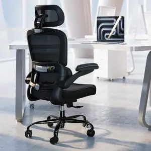 Ergonomic Office Chair - Desk Chair with Adjustable Headrest Lumbar Support Computer Chair - Mesh Comfy Chair with Flip-up Armrests - Gaming Chairs for Adults Home Office (Leather, Black) Ergonomic Office Chair - Desk Chair with Adjustable Headrest Lumbar Support Computer Chair - Mesh Comfy Chair with Flip-up Armrests - Gaming Chairs for Adults Home Office (Leather, Black)