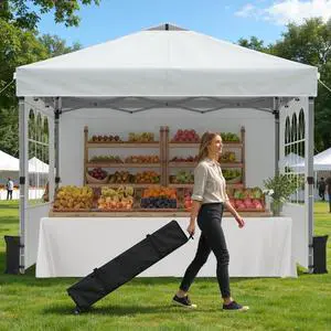 Pop Up Canopy Tent with Sidewalls, 10x10ft 10 Person Party Tent One Push Setup, Portable Gazebo Outdoor Sun Shade for Events, Parties, Camping, Commercial, Silver Coated Top, White Pop Up Canopy Tent with Sidewalls, 10x10ft 10 Person Party Tent One Push Setup, Portable Gazebo Outdoor Sun Shade for Events, Parties, Camping, Commercial, Silver Coated Top, White