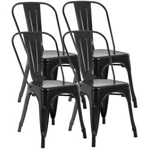| Metal Dining Chairs | Set of 4 | Black | Stackable Tolix Side Chairs with Backrest | Scratch-Resistant | Non-Slip Feet | Indoor/Outdoor Use | 330 lbs Capacity | for Kitchen & Restaurant | Metal Dining Chairs | Set of 4 | Black | Stackable Tolix Side Chairs with Backrest | Scratch-Resistant | Non-Slip Feet | Indoor/Outdoor Use | 330 lbs Capacity | for Kitchen & Restaurant