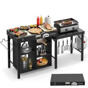 Grill Table for Blackstone Griddle, Portable Foldable Grill Table with Storage Fits Ninja, Blackstone Griddle Stand for Outdoor Camping, Picnic, Garden, Patio, Dining, BBQ, Party Grill Table for Blackstone Griddle, Portable Foldable Grill Table with Storage Fits Ninja, Blackstone Griddle Stand for Outdoor Camping, Picnic, Garden, Patio, Dining, BBQ, Party