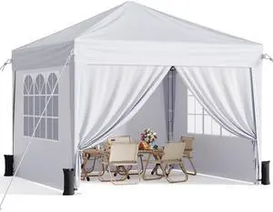10x10 Pop Up Canopy with Sidewalls, Instant Portable Canopy Tent with Carry Bag for Commercial Events, Camping, Parties - White 10x10 Pop Up Canopy with Sidewalls, Instant Portable Canopy Tent with Carry Bag for Commercial Events, Camping, Parties - White