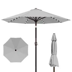 10FT Outdoor Patio Umbrella with Solar Lights, Market Table Umbrella with Push Button Tilt & Crank, 8 Sturdy Ribs, 32 LED Lights, UV Protection for Garden Lawn Deck Backyard Pool (Light grey) 10FT Outdoor Patio Umbrella with Solar Lights, Market Table Umbrella with Push Button Tilt & Crank, 8 Sturdy Ribs, 32 LED Lights, UV Protection for Garden Lawn Deck Backyard Pool (Light grey)