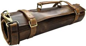Genuine Leather Chef Knife Roll All Purpose Chef Roll, Brown, L, Knives Organiser Genuine Leather Chef Knife Roll All Purpose Chef Roll, Brown, L, Knives Organiser