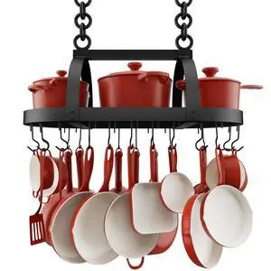 Ceiling Pot Rack 34-Inch Hanging Pot Rack for Kitchen Oval Pot and Pan Rack Matte Black Pot Hanger with 20 S Hooks (For 16" and 24" Joist), KUR221S85-BK Ceiling Pot Rack 34-Inch Hanging Pot Rack for Kitchen Oval Pot and Pan Rack Matte Black Pot Hanger with 20 S Hooks (For 16" and 24" Joist), KUR221S85-BK