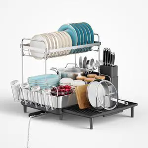 2 Tier Dish Drying Rack, Extra Large Dish Rack, Expandable Dish Racks for Kitchen Counter, Multifunctional Large Dish Drainers for Kitchen Counter, Black 2 Tier Dish Drying Rack, Extra Large Dish Rack, Expandable Dish Racks for Kitchen Counter, Multifunctional Large Dish Drainers for Kitchen Counter, Black