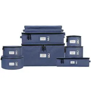 China Storage Hard Shell Containers 8-Piece Set Moving Boxes for Dinnerware, Glasses, Plates, Mugs and Saucers Sturdy Dish Organizer with Dividers for Seasonal Storage - Service for 12 - Denim Blue China Storage Hard Shell Containers 8-Piece Set Moving Boxes for Dinnerware, Glasses, Plates, Mugs and Saucers Sturdy Dish Organizer with Dividers for Seasonal Storage - Service for 12 - Denim Blue