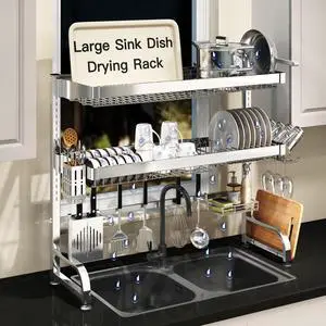 3 Tier Extra Large Stainless Steel Expandable Over The Sink Dish Drainer Drying Rack, Rust Proof Metal, Space Saving, Modern Silver Big Capacity Extendable Plate Strainers Kitchen Counter 3 Tier Extra Large Stainless Steel Expandable Over The Sink Dish Drainer Drying Rack, Rust Proof Metal, Space Saving, Modern Silver Big Capacity Extendable Plate Strainers Kitchen Counter