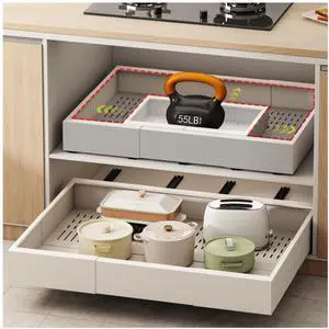 Pull out Cabinet Organizer,Width (23"-31") and Depth (17"-24") Expandable With 5 Rails,No Drill Adjustable Slide out Drawers for Kitchen,Pantry,Adhesive Roll out Shelves,for Cabinets Without Lip,White Pull out Cabinet Organizer,Width (23"-31") and Depth (17"-24") Expandable With 5 Rails,No Drill Adjustable Slide out Drawers for Kitchen,Pantry,Adhesive Roll out Shelves,for Cabinets Without Lip,White