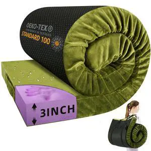 Memory Foam Camping Mattress Pad 3inch Cot Size Waterproof Roll Up Bed Sleeping Mat for Adults Portable Roll Up Mattress for Travel Guest Floor Bed Cot Mattress Pad for Car, Tent (Green, Cot) Memory Foam Camping Mattress Pad 3inch Cot Size Waterproof Roll Up Bed Sleeping Mat for Adults Portable Roll Up Mattress for Travel Guest Floor Bed Cot Mattress Pad for Car, Tent (Green, Cot)