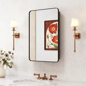Medicine Cabinet with Mirror, 16x24 Inch Fully Assembled Recessed or Surface Mount Bathroom Medicine Cabinet, Metal Mirrored Cabinet with Adjustable Storage Shelves Medicine Cabinet with Mirror, 16x24 Inch Fully Assembled Recessed or Surface Mount Bathroom Medicine Cabinet, Metal Mirrored Cabinet with Adjustable Storage Shelves