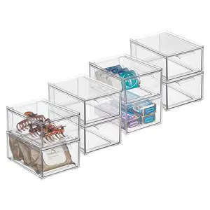 Plastic Bathroom Organizer Bin w/Pull Out Drawer - Slim Stackable Storage Container for Bathroom Accessories - Perfect for Organizing Bathroom Cabinet - Lumiere Collection - 8 Pack - Clear Plastic Bathroom Organizer Bin w/Pull Out Drawer - Slim Stackable Storage Container for Bathroom Accessories - Perfect for Organizing Bathroom Cabinet - Lumiere Collection - 8 Pack - Clear