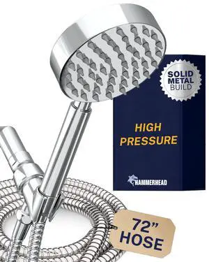 Solid Metal Handheld Shower Head with Hose and Brass Holder - CHROME - 2.5 GPM High Pressure Shower Heads with Adjustable Shower Wand Bracket - 6ft Flexible Extension Solid Metal Handheld Shower Head with Hose and Brass Holder - CHROME - 2.5 GPM High Pressure Shower Heads with Adjustable Shower Wand Bracket - 6ft Flexible Extension
