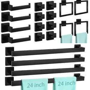 20-Piece Matte Black Bathroom Hardware Set, 24 Inch Bath Towel Bar Set, Stainless Steel Wall Mounted Towel Rack for Bathroom 20-Piece Matte Black Bathroom Hardware Set, 24 Inch Bath Towel Bar Set, Stainless Steel Wall Mounted Towel Rack for Bathroom