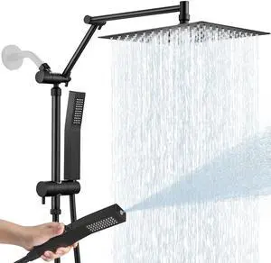 All Metal 10 Inch Rain Shower Head with Handheld Spray Combo, High Pressure Waterfall Rainfall Square Shower Heads with 16" Adjustable Extension Arm, Dual Showerhead with 3-Way Diverter, Matte Black All Metal 10 Inch Rain Shower Head with Handheld Spray Combo, High Pressure Waterfall Rainfall Square Shower Heads with 16" Adjustable Extension Arm, Dual Showerhead with 3-Way Diverter, Matte Black