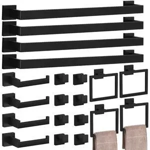 20-Pieces Matte Black Bathroom Accessories Set, 23.6 Inch Bath Towel Bar Set, SUS 304 Stainless Steel Bathroom Hardware Set, Towel Racks for Bathroom Wall Mounted. 20-Pieces Matte Black Bathroom Accessories Set, 23.6 Inch Bath Towel Bar Set, SUS 304 Stainless Steel Bathroom Hardware Set, Towel Racks for Bathroom Wall Mounted.