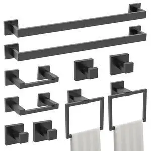 10-Piece Bathroom Hardware Accessories Set Matte Black Towel Bar Holder Set SUS304 Stainless Steel Towel Racks for Bathroom Wall Mounted, 23.6-Inch 10-Piece Bathroom Hardware Accessories Set Matte Black Towel Bar Holder Set SUS304 Stainless Steel Towel Racks for Bathroom Wall Mounted, 23.6-Inch