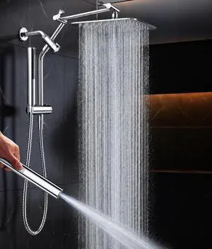 All Metal 10" Shower Head with Handheld, Luxurious Square Double Rain Shower Heads with Spray Combo, Dual High Pressure Detachable Rainfall Showerhead with Extension Arm, Long Hose,Chrome,Sliver All Metal 10" Shower Head with Handheld, Luxurious Square Double Rain Shower Heads with Spray Combo, Dual High Pressure Detachable Rainfall Showerhead with Extension Arm, Long Hose,Chrome,Sliver