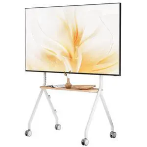 Rolling Easel TV Stand for 4980 Inch TVs, Mobile TV Cart with Lockable Wheels, Height Adjustable Floor Stand with Wood Shelves and Cable Management, VESA 600x400, White Rolling Easel TV Stand for 4980 Inch TVs, Mobile TV Cart with Lockable Wheels, Height Adjustable Floor Stand with Wood Shelves and Cable Management, VESA 600x400, White