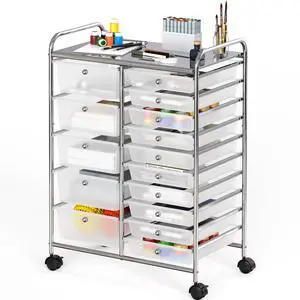 Utility Cart with 15 Drawers Rolling Storage Art Craft Organizer, Chrome Utility Cart with 15 Drawers Rolling Storage Art Craft Organizer, Chrome
