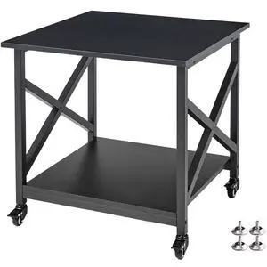 2 Tier Large Printer Stand, 23.6 x 23.6 x 22.6 Inches Square Printer Table with Storage Shelf, Rolling Printer Cart with Industrial Wheels for Home Office, Mini Fridge Stand Table - Black 2 Tier Large Printer Stand, 23.6 x 23.6 x 22.6 Inches Square Printer Table with Storage Shelf, Rolling Printer Cart with Industrial Wheels for Home Office, Mini Fridge Stand Table - Black