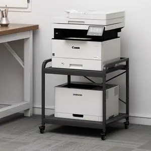 2 Tier Under Desk Printer Stand with Storage, 20 Inches Deep Large Printer Table with Height Adjustable Shelf, Rolling Printer Cart with Wheels for Home Office - Black 2 Tier Under Desk Printer Stand with Storage, 20 Inches Deep Large Printer Table with Height Adjustable Shelf, Rolling Printer Cart with Wheels for Home Office - Black