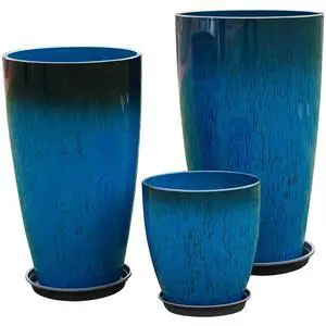24,21,11 Inch Large Plastic Planters with Drainage Hole and Saucer - Set of 3 Tall Plant Pots Indoor Flower Pot Tall Round Planters Outdoor Large Tall Planter 24,21,11 Inch Large Plastic Planters with Drainage Hole and Saucer - Set of 3 Tall Plant Pots Indoor Flower Pot Tall Round Planters Outdoor Large Tall Planter