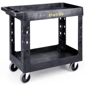 Heavy Duty Plastic Utility Cart 34 x 17 Inch - Work Cart Tub Storage W/Deep Shelves and Full Swivel Wheels Safely Holds up to 550lbs - 2 Tier Service Cart for Warehouse,Garage, Cleaning Heavy Duty Plastic Utility Cart 34 x 17 Inch - Work Cart Tub Storage W/Deep Shelves and Full Swivel Wheels Safely Holds up to 550lbs - 2 Tier Service Cart for Warehouse,Garage, Cleaning