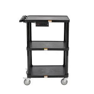 3-Shelf Mobile Utility Cart with 3 Outlets and 8' Cord, Heavy-Duty Service Cart for Offices and Warehouses with 3 Shelves, Black 3-Shelf Mobile Utility Cart with 3 Outlets and 8' Cord, Heavy-Duty Service Cart for Offices and Warehouses with 3 Shelves, Black