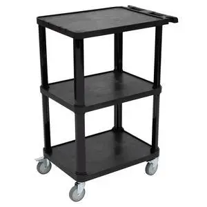 3-Tier Compact Multi-Purpose Plastic Utility Cart with Lockable Wheels up to 300LBS, Black 3-Tier Compact Multi-Purpose Plastic Utility Cart with Lockable Wheels up to 300LBS, Black