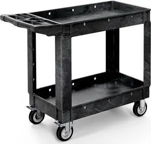 Utility Cart on Wheels, Plastic Tool Cart 550 lbs Capacity Service Cart, 40 x 17 Inch 2 Shelf Extra Heavy Duty Rolling Work Carts for Warehouse, Garage, School & Office, Cleaning, Black Utility Cart on Wheels, Plastic Tool Cart 550 lbs Capacity Service Cart, 40 x 17 Inch 2 Shelf Extra Heavy Duty Rolling Work Carts for Warehouse, Garage, School & Office, Cleaning, Black