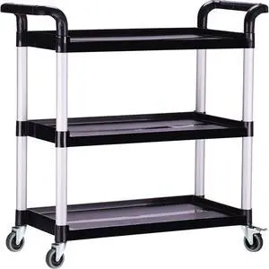 Plastic Utility Carts with Wheels, Heavy Duty 510lbs Capacity Rolling Service Cart, 3-Tier Restaurant Food Cart with Hammer for Office, Warehouse, Garage (Lockable Wheels, Black) Plastic Utility Carts with Wheels, Heavy Duty 510lbs Capacity Rolling Service Cart, 3-Tier Restaurant Food Cart with Hammer for Office, Warehouse, Garage (Lockable Wheels, Black)